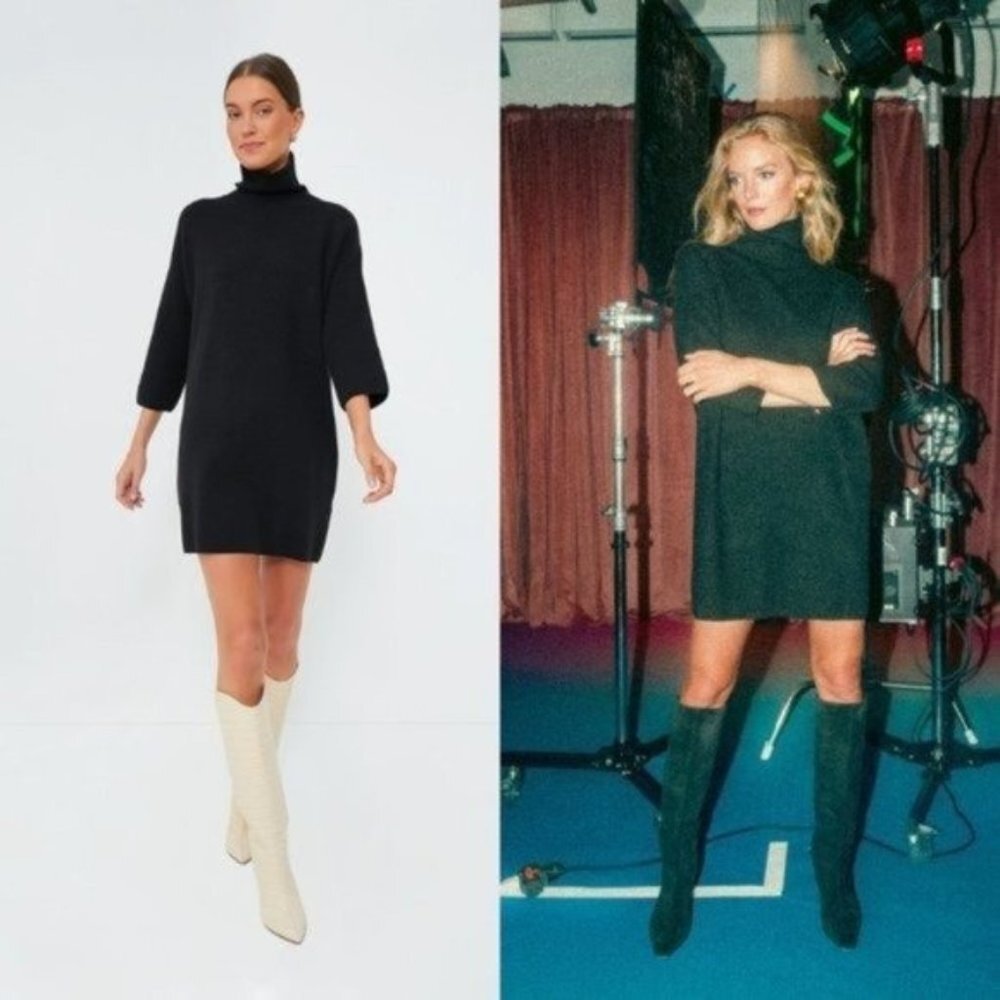 Pomander Place NEW Vivianne Black Noir Metallic Turtleneck Sweater Dress Size L